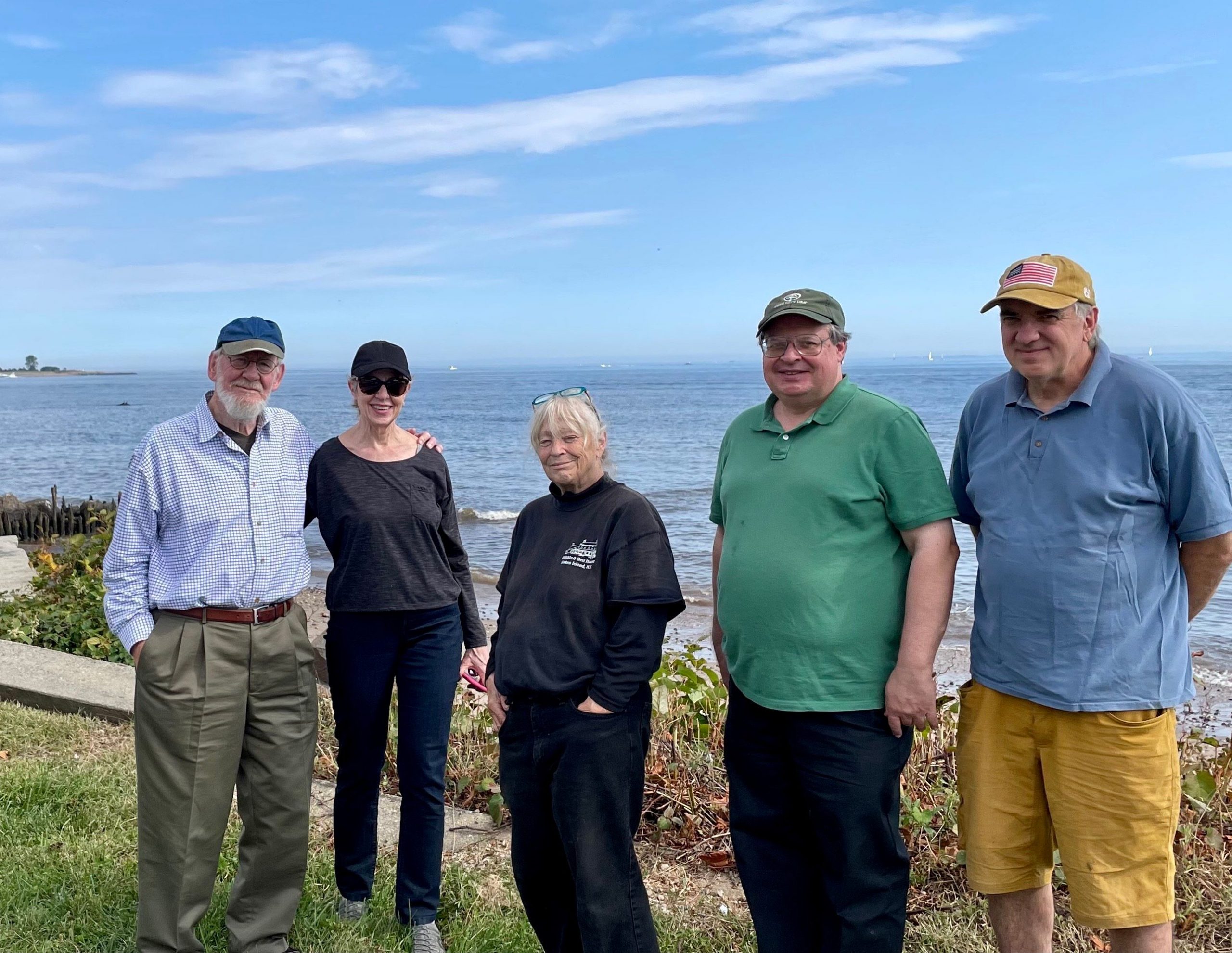 Dr. Beveridge and Faye Harwell with FOBH Board members on Eltingville Beach 10-03-2021