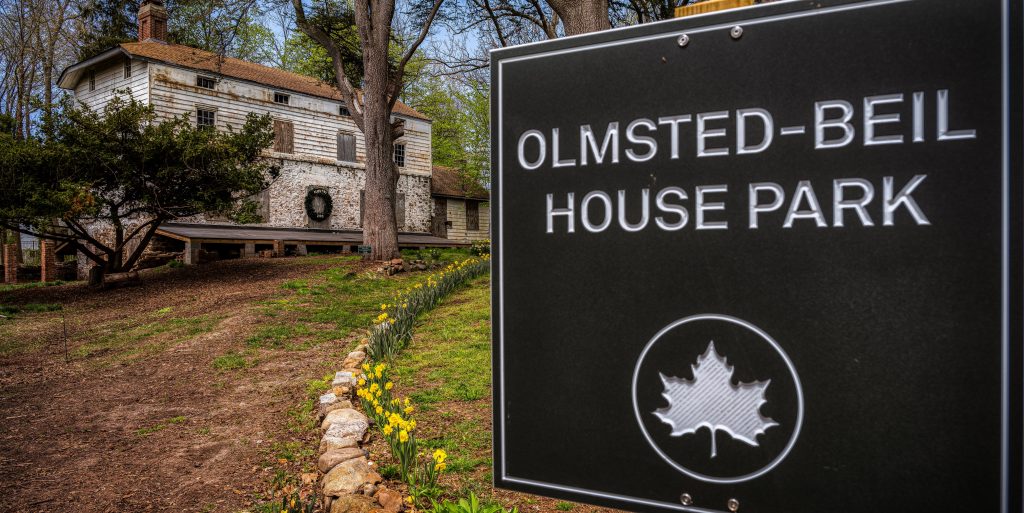 Frederick Law Olmsted House with Parks Dept. Sign