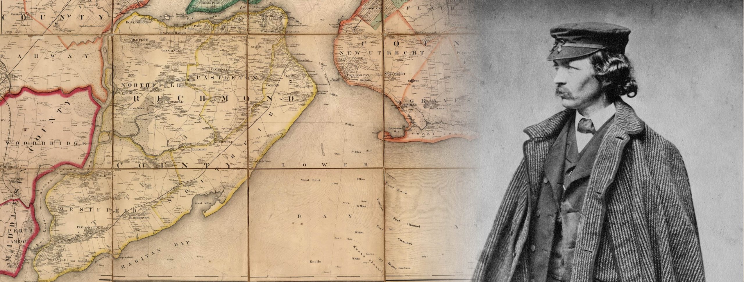Atlas of Staten Island on left and Frederick Law Olmsted on the right.